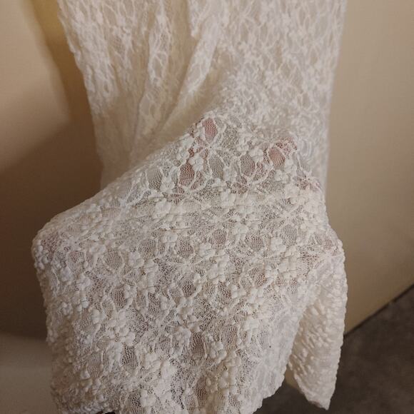 Cache Vintage Size Large L Stretchy See Through Lace Dress Ivory Light Sheer - Picture 6 of 9